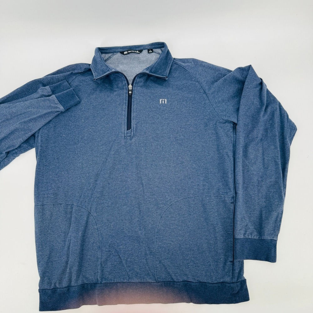 TravisMathew 1/4 Zip Pullover Mens Large Blue Heathered Golf Activewear Sweater